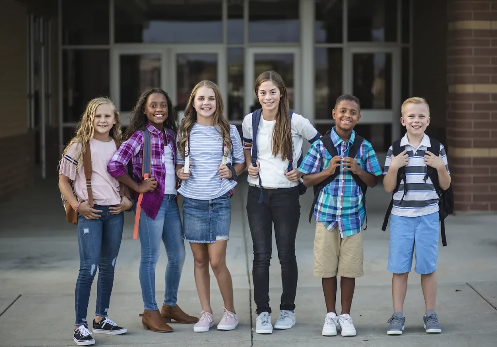 School Kids Ready To Go On A Trip